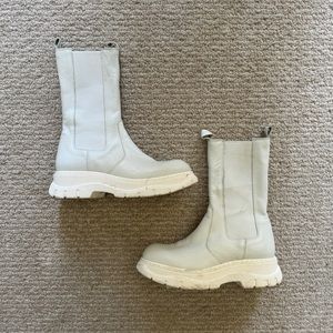 White lug sole leather boots